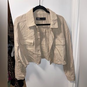 Zara Long Sleeve Linen Lightweight Jacket/button up top